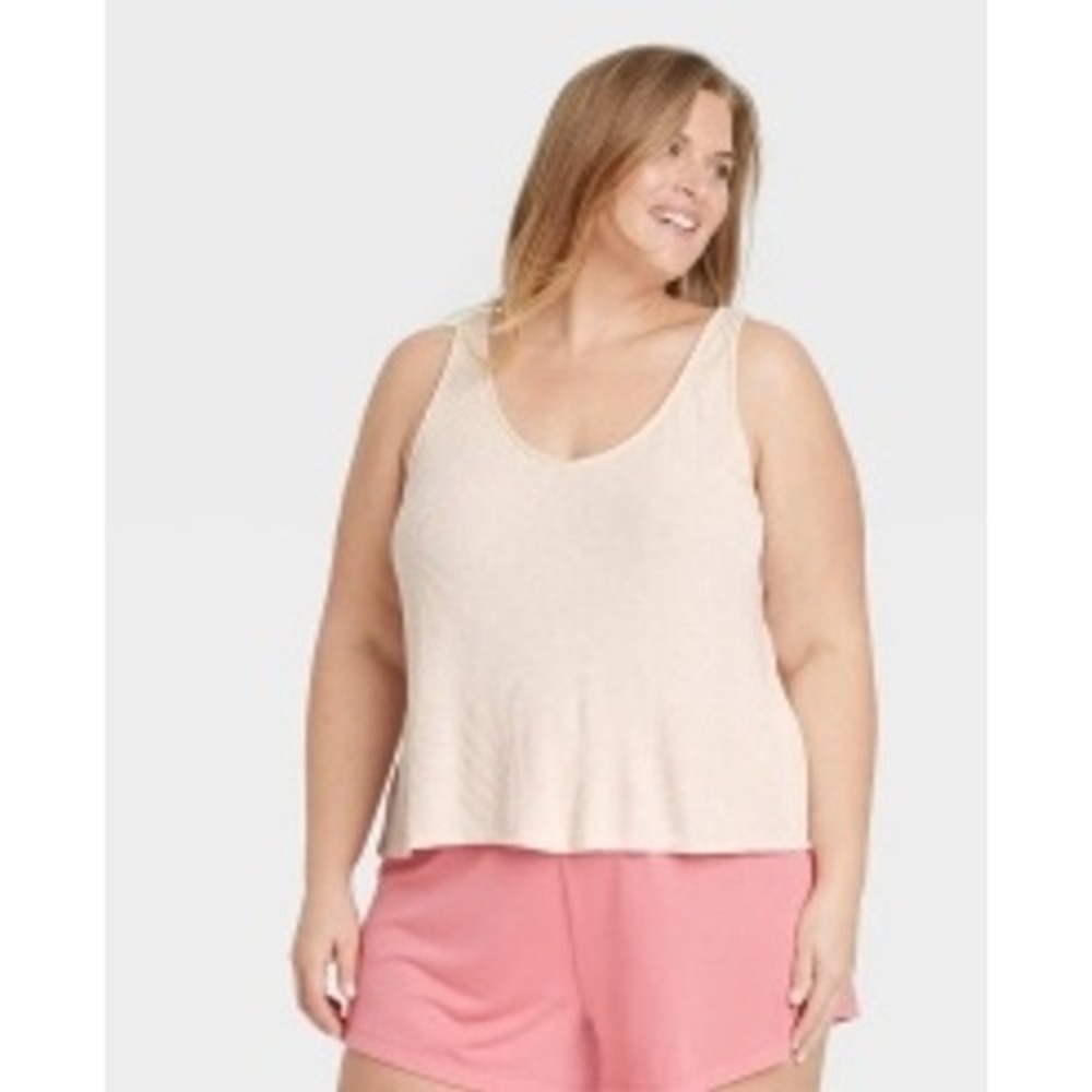 Auden Womens Ribbed Pajama Tank Top Oat Beige Sleeveless Scoop Neck 1X New